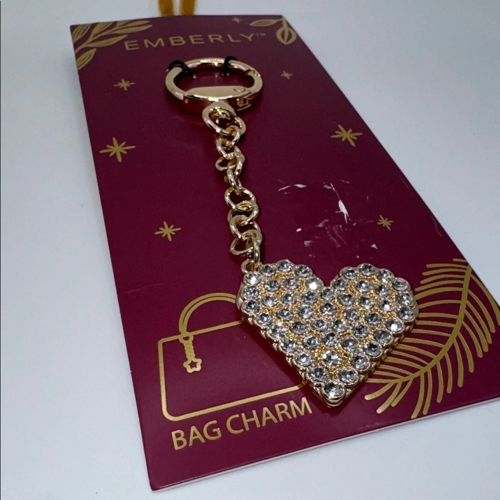 Jeweled Heart Bag Charm Keychain